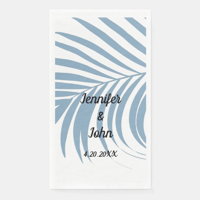 Serviette En Papier Mariage tropical élégant avec palmier bleu poussié (Devant)