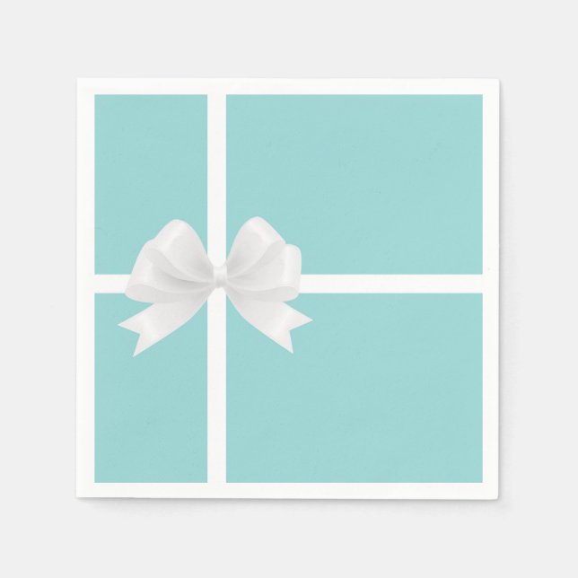 Serviette En Papier Mariage Turquoise Bleu Grand Nœud Blanc (Devant)