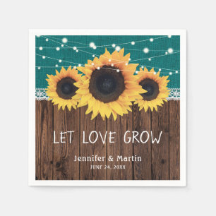 Serviette En Papier Mariage Turquoise de dentelle en bois rustique