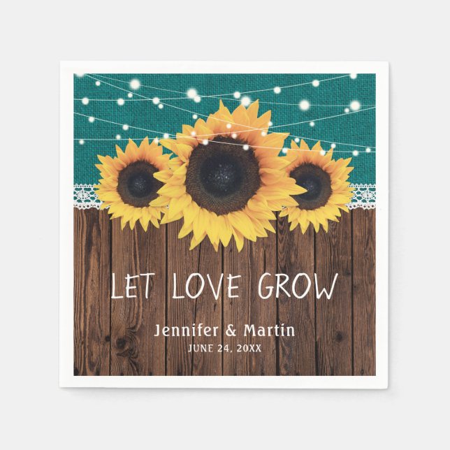 Serviette En Papier Mariage Turquoise de dentelle en bois rustique (Devant)