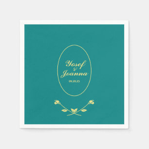 Serviette En Papier Mariage turquoise et Gold