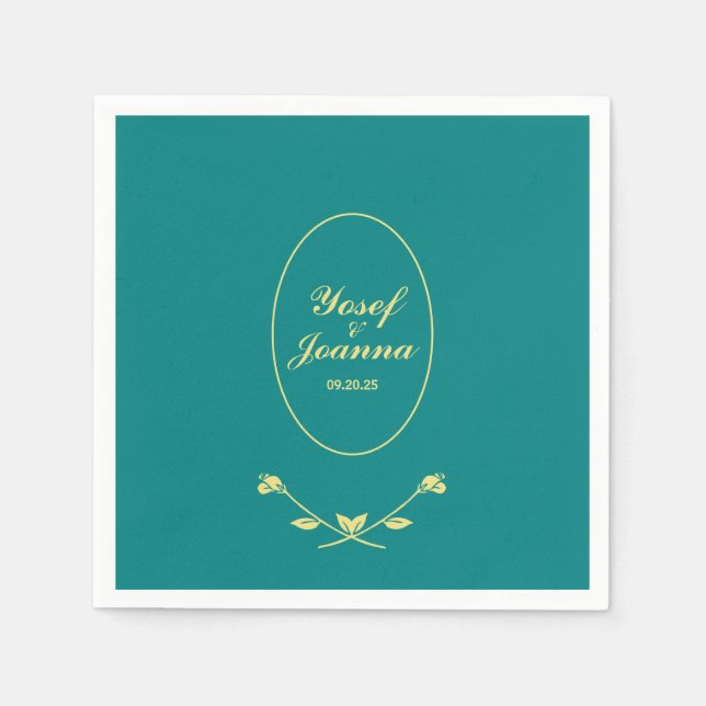 Serviette En Papier Mariage turquoise et Gold (Devant)