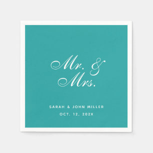 Serviette En Papier Mariage turquoise M. et Mme Elegant Script