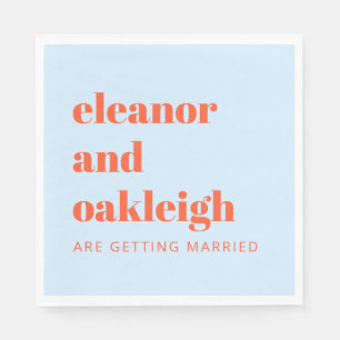 Serviette En Papier Mariage Typographie Moderne Gras Orange Bleu Perso