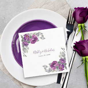 Serviette En Papier Mariage végétal violet élégant