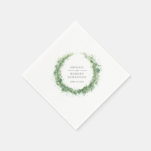 Serviette En Papier Mariage verdure couronne d'aquarelle sauge vert (Coin)