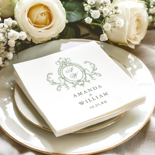 Serviette En Papier Mariage vert de l'âge orné victorien Grace Floral