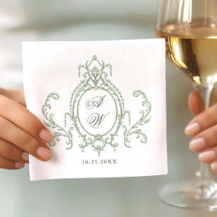 Serviette En Papier Mariage vert de l'âge orné victorien Grace Floral