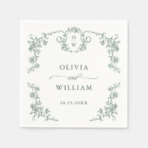 Serviette En Papier Mariage vert de l'âge orné victorien Grace Floral