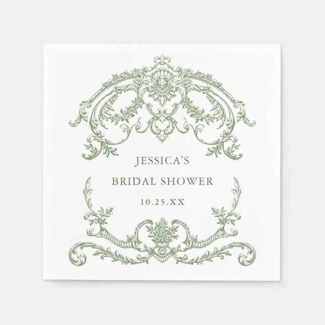 Serviette En Papier Mariage vert de l'âge orné victorien Grace Floral (Devant)