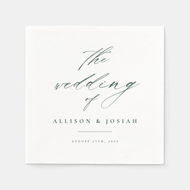 Serviette En Papier Mariage vert de script simple (Devant)