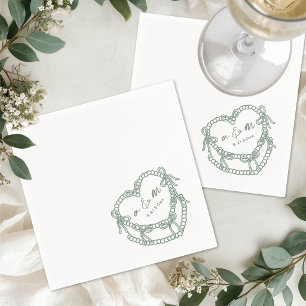 Serviette En Papier Mariage Vert Gâteau Vintage Dessiné à la Main