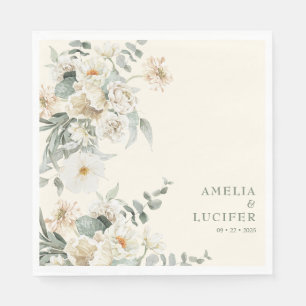 Serviette En Papier Mariage vert ivoire neutre