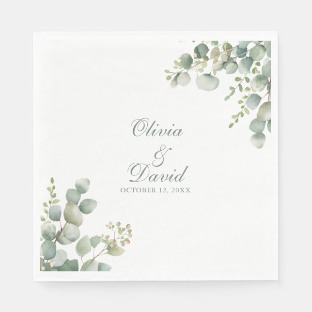 Serviette En Papier Mariage vert moderne Eucalyptus (Devant)