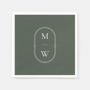 Serviette En Papier Mariage vert monogramme minimaliste