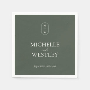 Serviette En Papier Mariage vert monogramme minimaliste