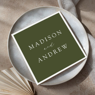 Serviette En Papier Mariage vert olive élégant moderne
