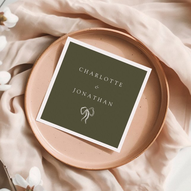 Serviette En Papier Mariage vert olive élégant moderne (Créateur téléchargé)