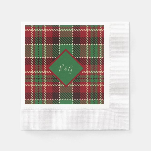 Serviette En Papier mariage vert rouge noir tartan celtique écossais (Devant)