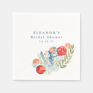 Serviette En Papier Mariage Vintage Aquarelle Fleurs Bleues Rouges