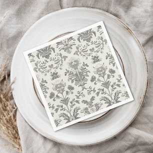 Serviette En Papier Mariage Vintage Blanc Floral Damassé Victorien