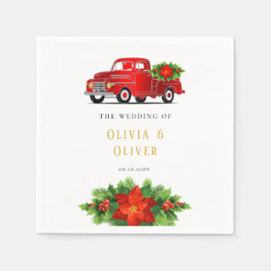 Serviette En Papier Mariage vintage de camion rouge Poinsettia