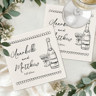 Serviette En Papier Mariage Vintage Dessiné à la Main