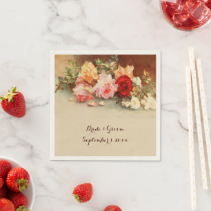 Serviette En Papier Mariage vintage, Fleurs Roses anciennes encore vie