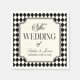 Serviette En Papier Mariage Vintage Ivoire Noir Argent Ancien Luxe