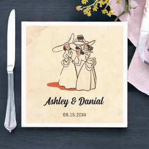 Serviette En Papier Mariage Vintage Rétro BD Demoiselles d'Honneur Rus