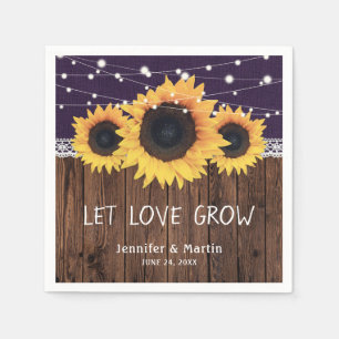 Serviette En Papier Mariage violet de dentelle en bois rustique