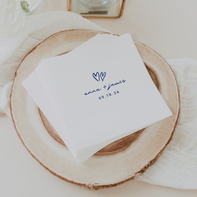 Serviette En Papier Mariage Whimsical Blue Doodle Hearts (Créateur téléchargé)
