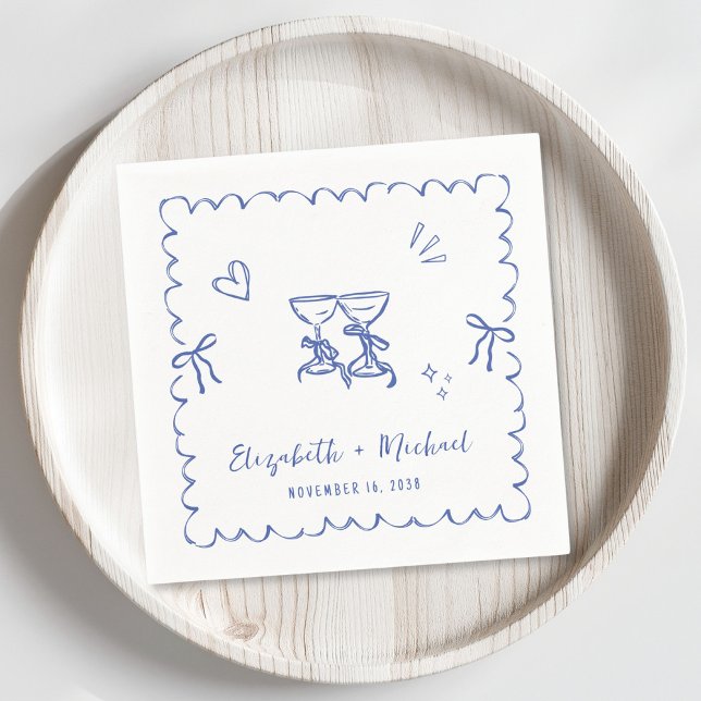Serviette En Papier Mariage Whimsical Blue Wavy (Créateur téléchargé)