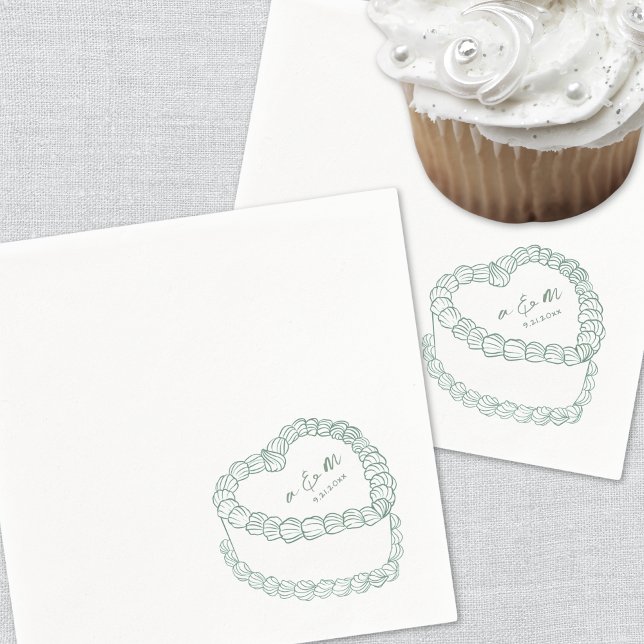 Serviette En Papier Mariage Whimsical Gâteau Vintage tiré à la main (Hand Drawn Vintage Cake Whimsical Wedding Napkins)