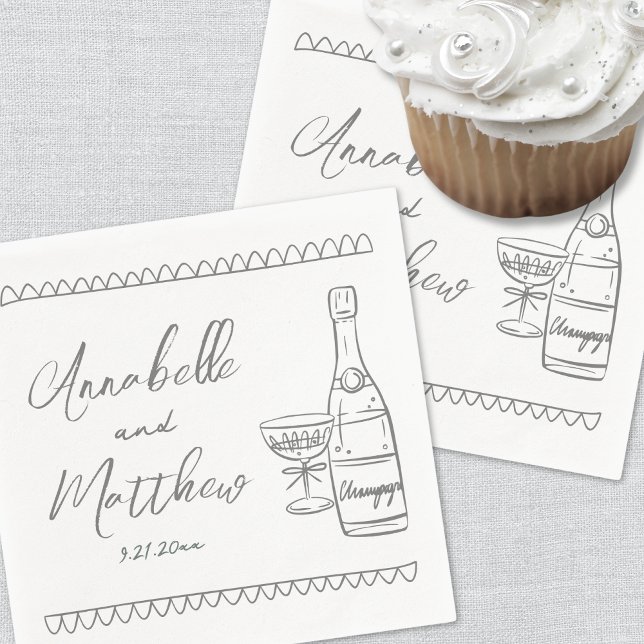 Serviette En Papier Mariage Whimsical Gray (Hand Drawn Gray Whimsical Wedding Napkins)