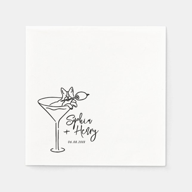 Serviette En Papier Mariage Whimsical Main Drag et Martini (Devant)