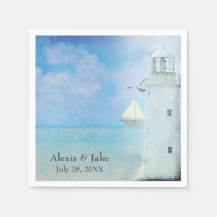 Serviette En Papier Mariage White Lighthouse et voilier