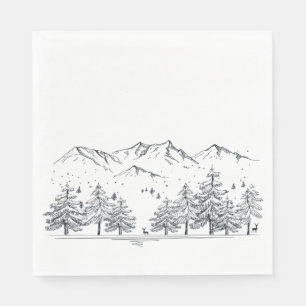 Serviette En Papier Mariages d'hiver Montagnes Nature Arbres Gris Noir