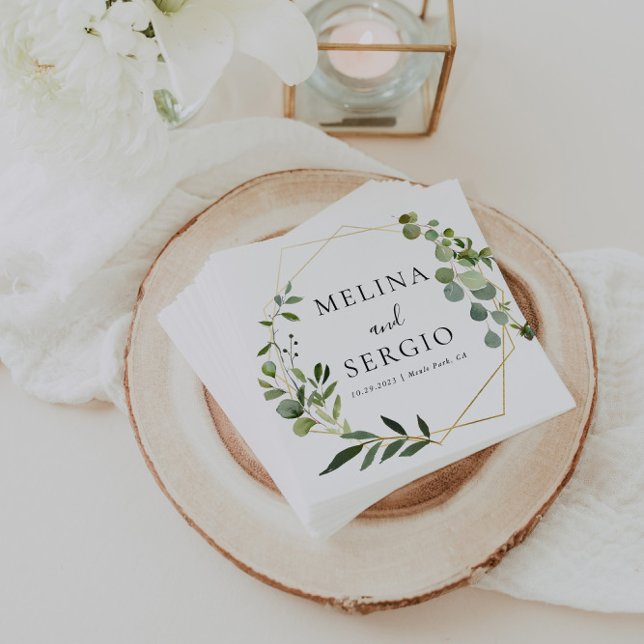Serviette En Papier Mariages Feuille Eucalyptus vert géométrique (Créateur téléchargé)