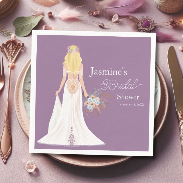 Serviette En Papier Mariée Bohème aux Cheveux Blonds avec Fleurs (Créateur téléchargé)