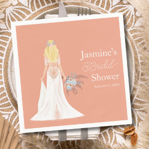Serviette En Papier Mariée Bohème Blonde Avec Fleurs
