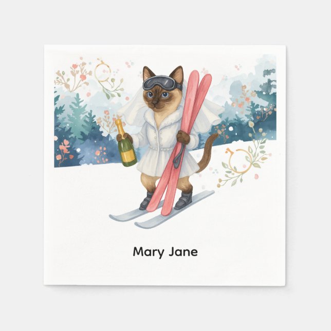 Serviette En Papier Mariée de Ski Bachelorette sur la pente Napkins (Devant)