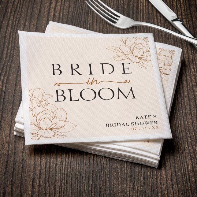 Serviette En Papier Mariée en Fête des mariées Brown de fleurs Tan (Bride in Bloom Tan Brown Bridal Shower Napkins
)