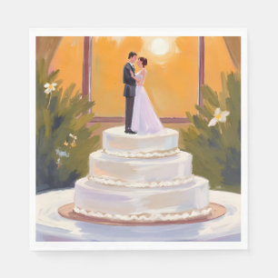 Serviette En Papier Mariée et marié gâteau de mariage brunette aquarel