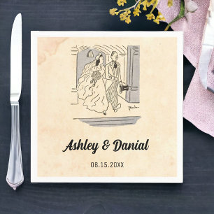 Serviette En Papier Mariée Rétro Vintage Rustique Et Marié Vieux Maria