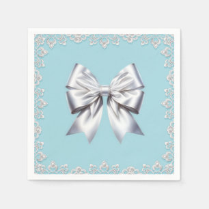 Serviette En Papier Mariée Turquoise Robin's Egg Blue Big White Bow