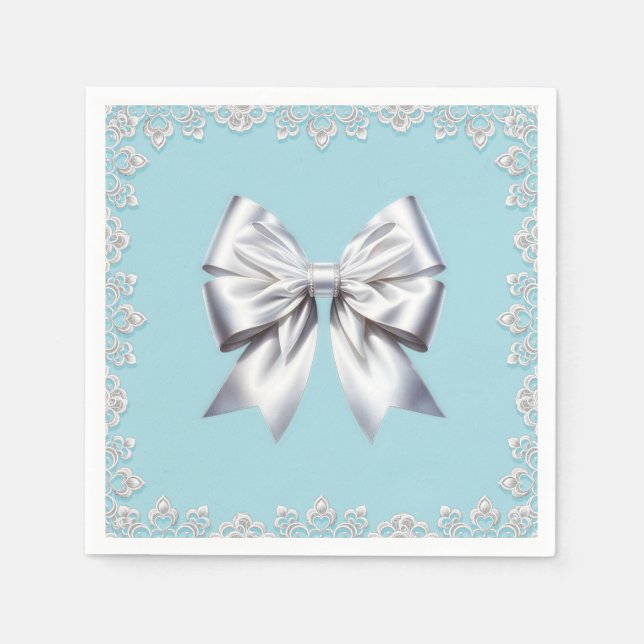 Serviette En Papier Mariée Turquoise Robin's Egg Blue Big White Bow (Devant)