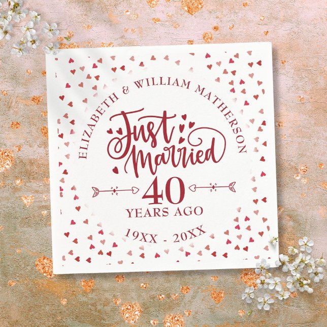 Serviette En Papier Mariés à peine 40e anniversaire de mariage (Just Married 40th Wedding Anniversary Napkins)