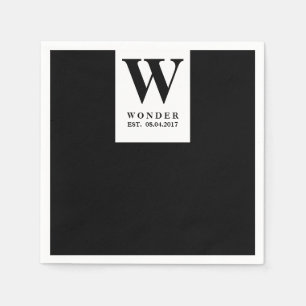 Serviette En Papier Mariés depuis peu Monogramme noir minimaliste Mari