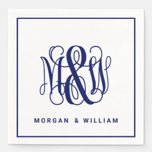 Serviette En Papier Marine 3 Initial Monogramme de la vigne Script B&G